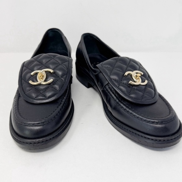 CHANEL Black Logo Loafers - Picture 1 of 9